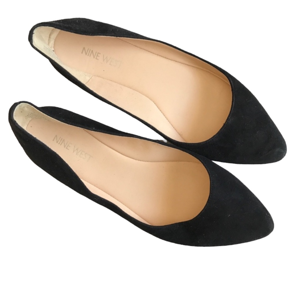 nine west speak out black pointy almond shaped flats